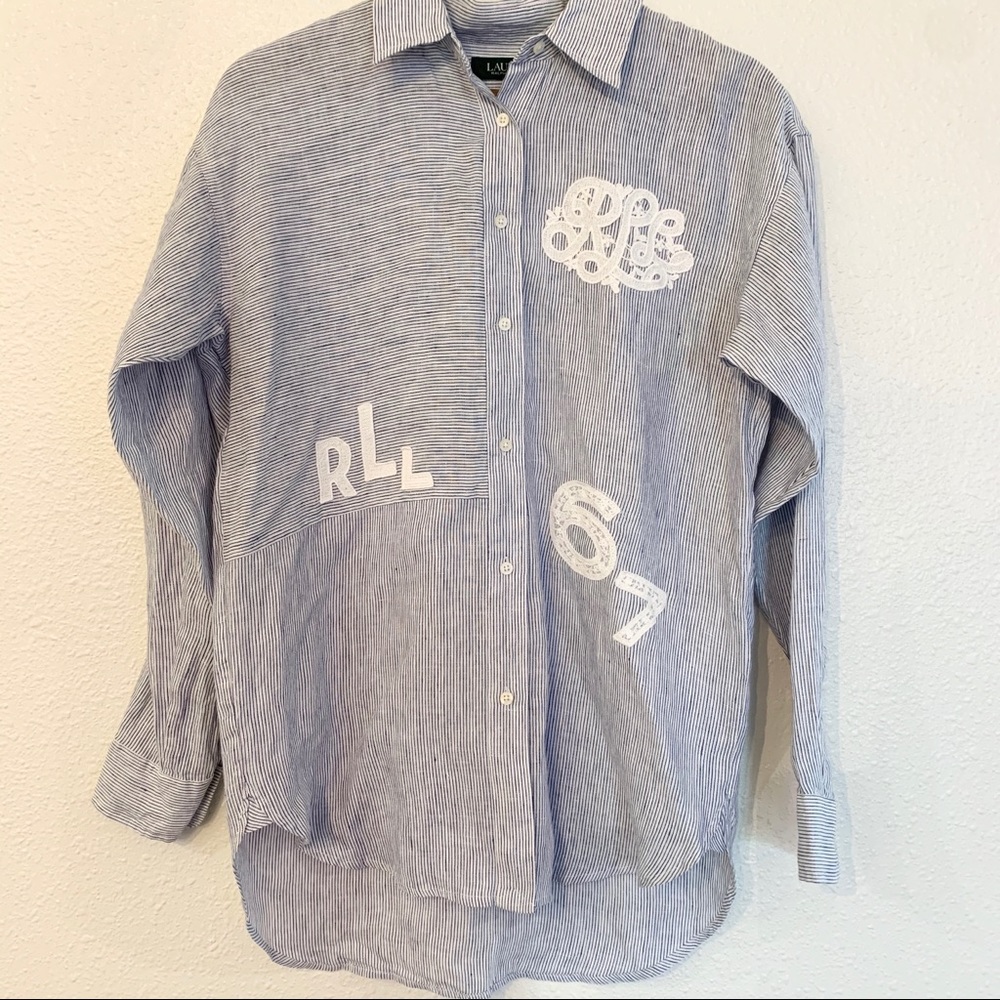Ralph Lauren Blue Lace Patch Button Down Sz SMALL